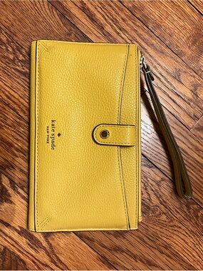 kate spade Yellow Pebbled Leather Wristlet Wallet